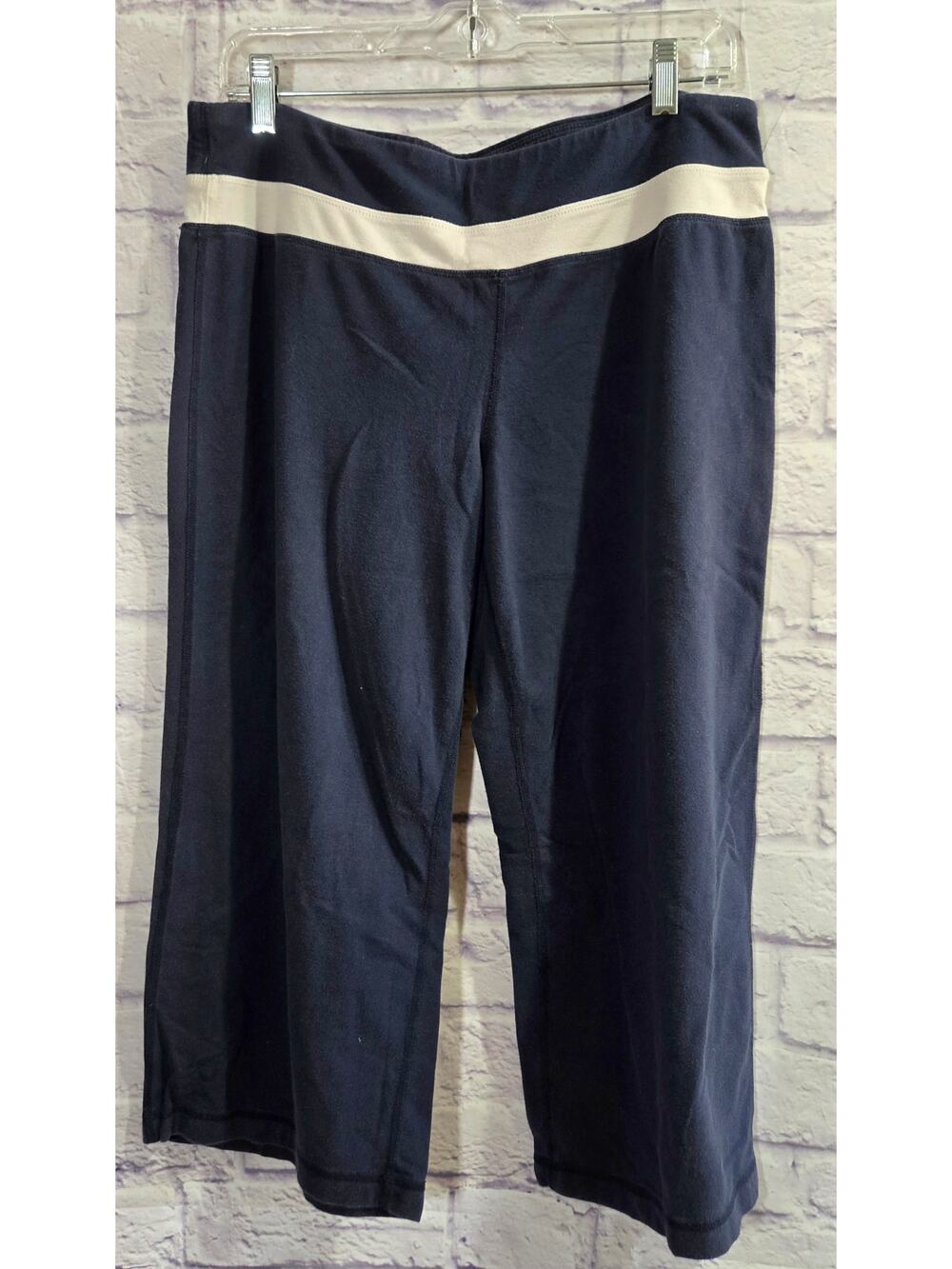 Danskin Now Blue White Pull On Capri Pants L Lightweight Stretch Soft